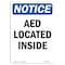 Signmission OSHA Notice, 7" Height, AED Located Inside Sign, 7" X 5", Portrait OS-NS-D-57-V-10065 - alternate 1